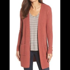 Halogen Long, Open Front Cardigan in Dusty Pink – sz S